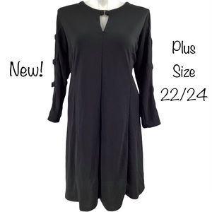 Avenue Black Long Sleeve Dress Gold Hardware Open Sleeves New! Plus Size 22/24